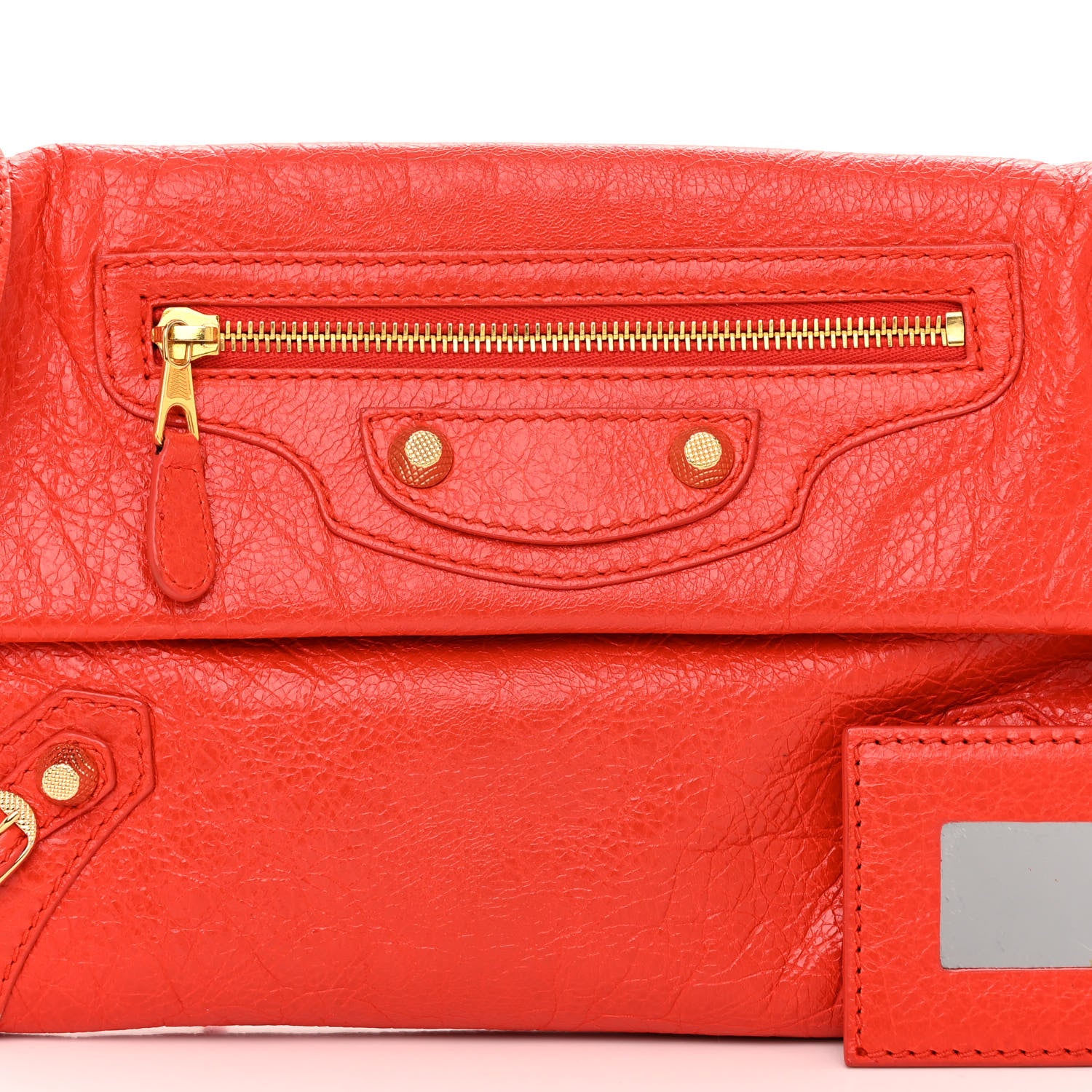 Balenciaga Agneau Giant 12 Gold Hardware Envelope Strap Clutch Rouge Coquelicot 8 of 13