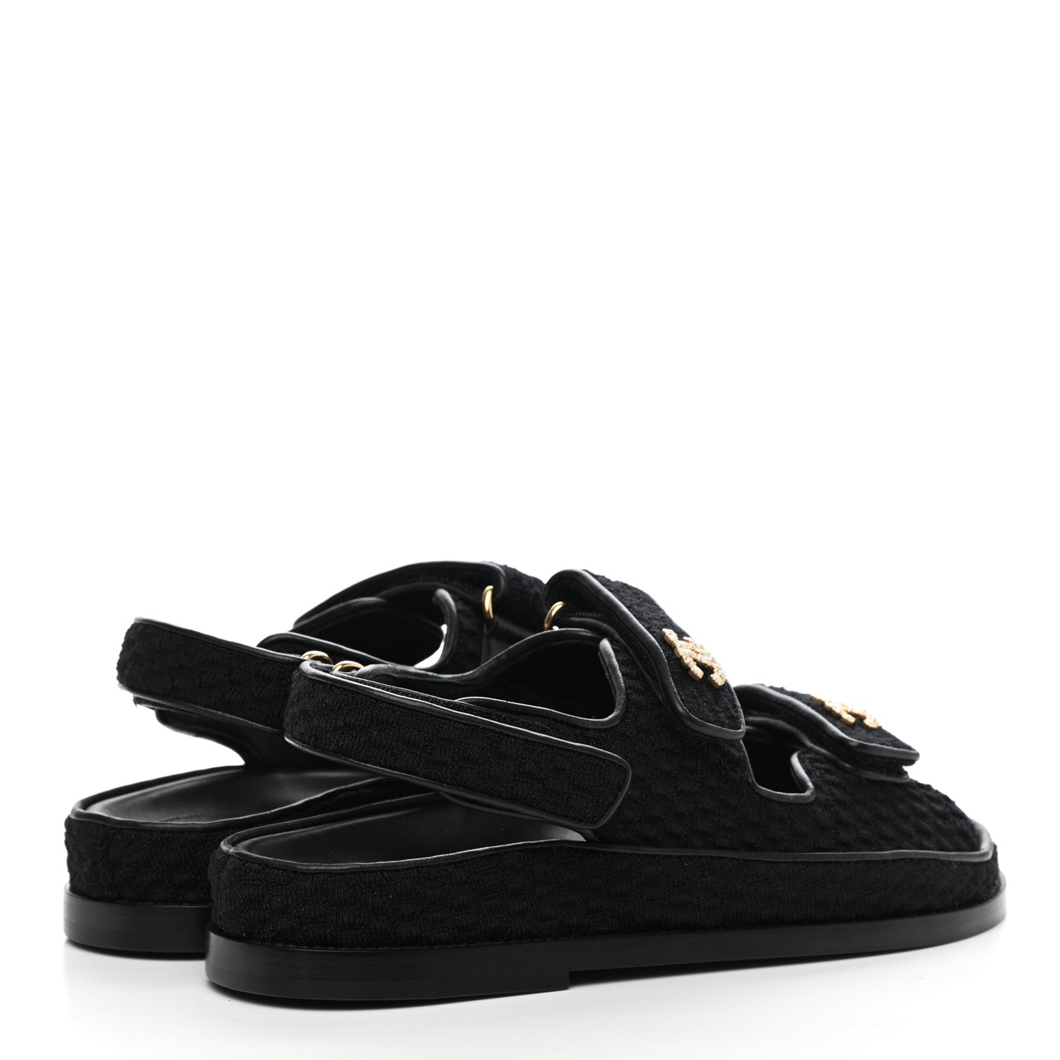 Chanel Knit Fabric Velcro Dad Sandals 37 Black 4 of 9