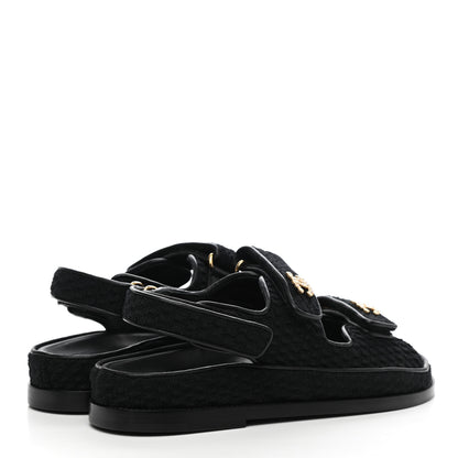 Chanel Knit Fabric Velcro Dad Sandals 37 Black 4 of 9