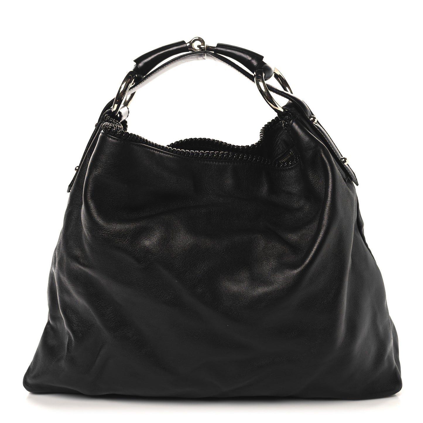Calfskin Large Horsebit Chain Hobo Black