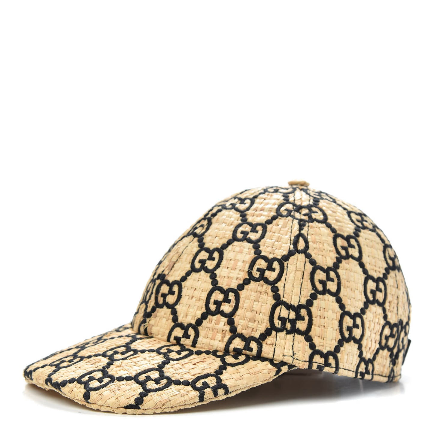 Raffia GG Monogram Elaphe Embroidered Aisha Baseball Hat M Ivory Black