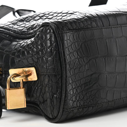 Prada Calfskin Crocodile Embossed Satchel Black 9 of 10