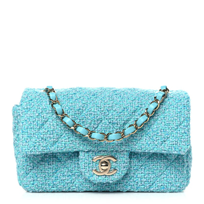 Chanel Wool Tweed Quilted Mini Rectangular Flap Turquoise Light Blue 1 of 11