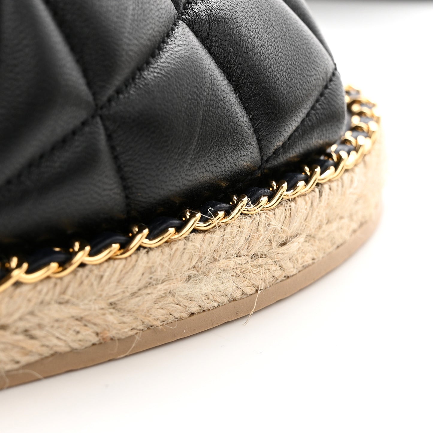 Lambskin Quilted CC Chain Espadrille Mules 39 Black Navy