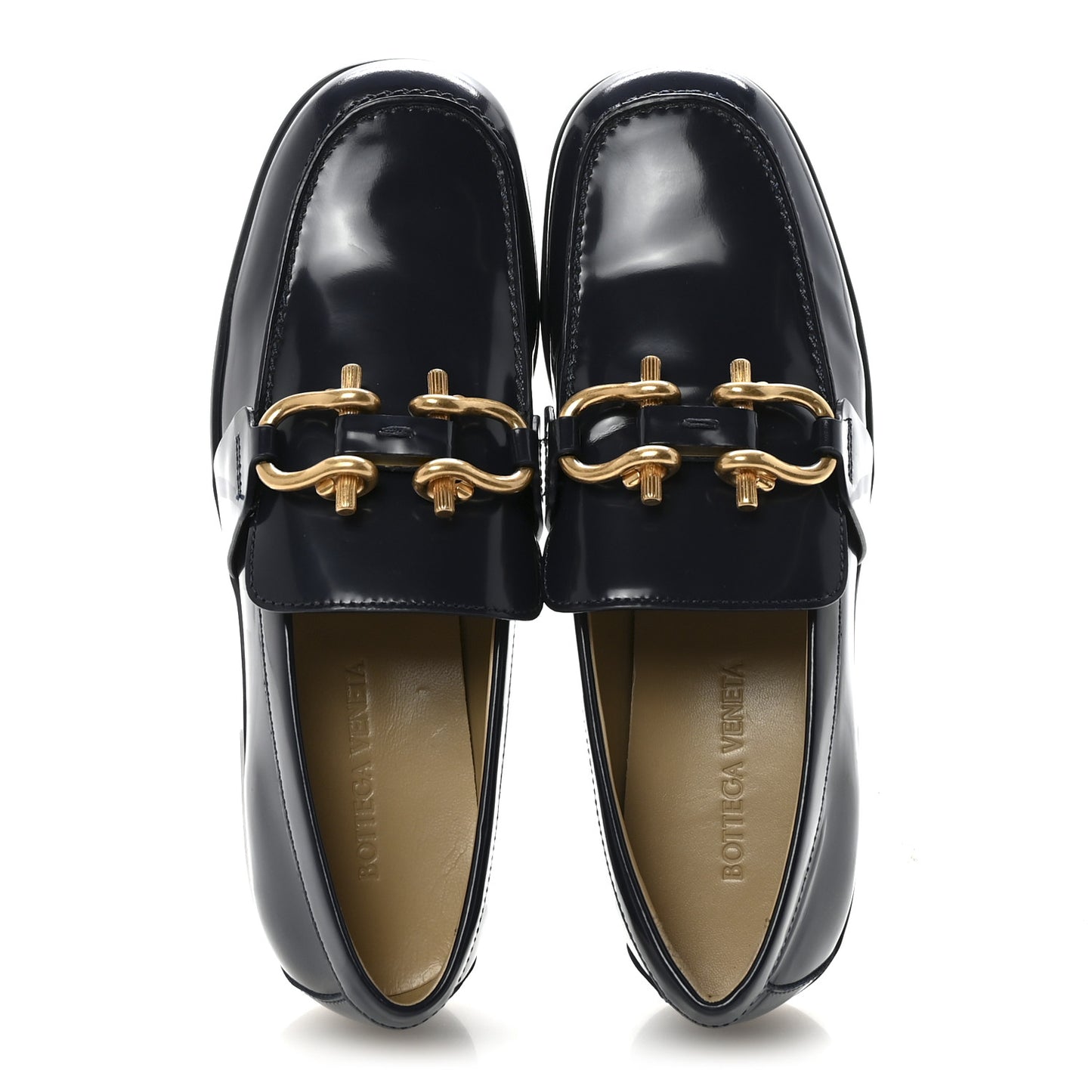 Glossy Calfskin Monsieur Loafers 37.5 Navy Blue