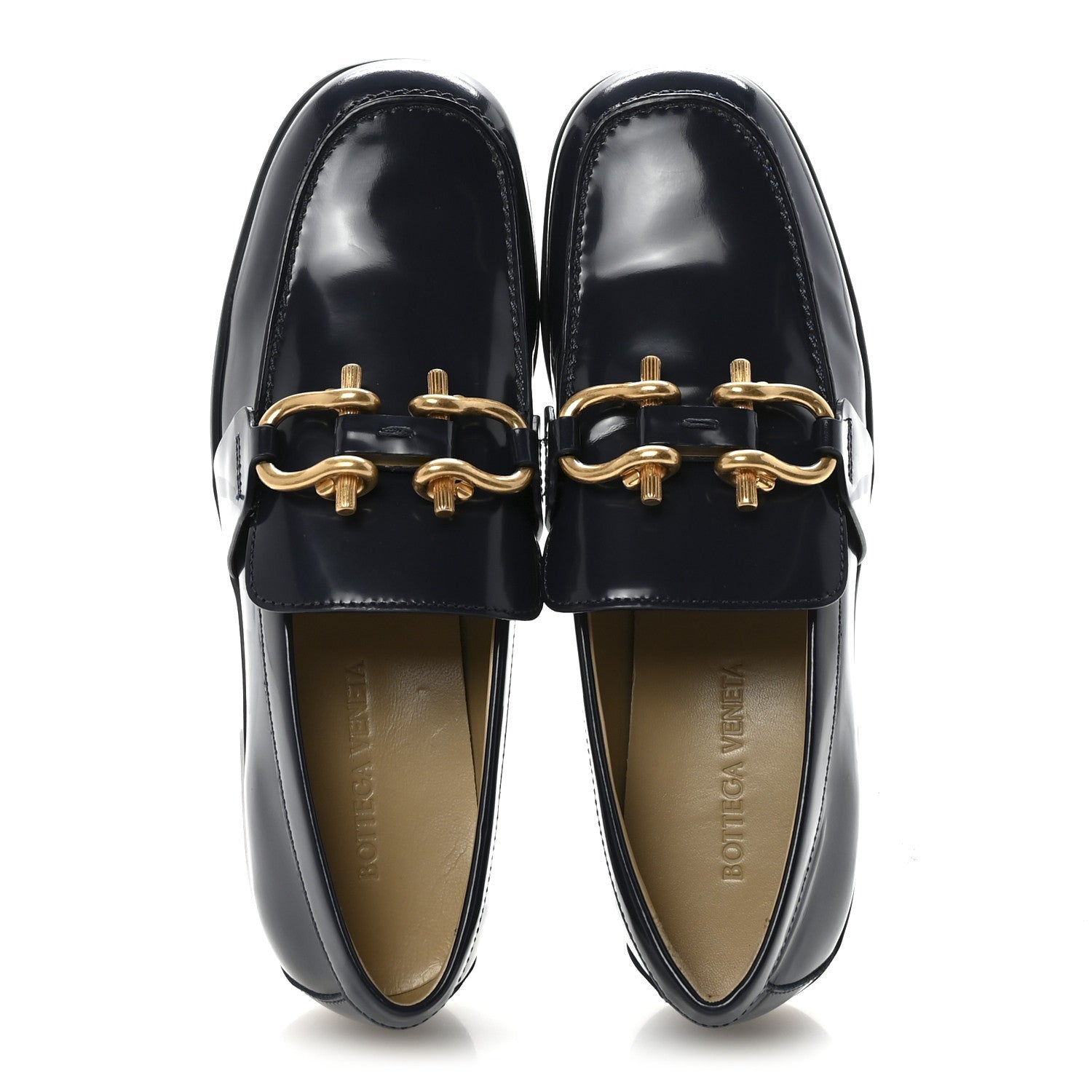 Bottega Veneta Glossy Calfskin Monsieur Loafers 37.5 Navy Blue 2 of 8