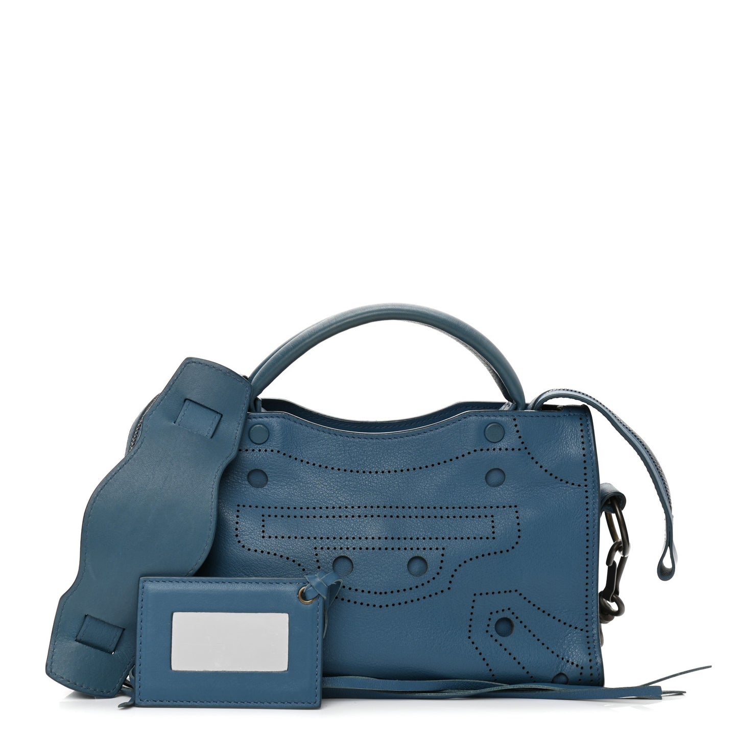 Veau Soyeux Perforated Blackout Hardware Mini City Bleu Canard