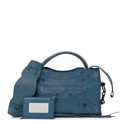 Balenciaga Veau Soyeux Perforated Blackout Hardware Mini City Bleu Canard 1 of 11