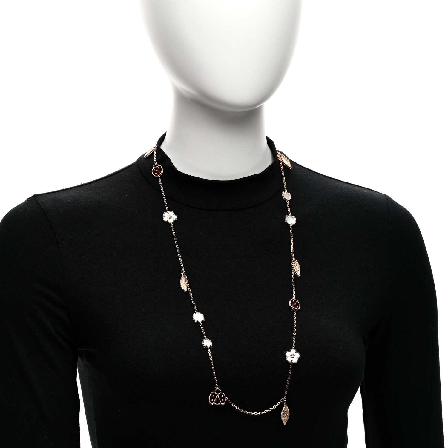 Van Cleef & Arpels 18K Rose Gold Mother of Pearl Carnelian Onyx 15 Motifs Lucky Spring Long Necklace 2 of 6