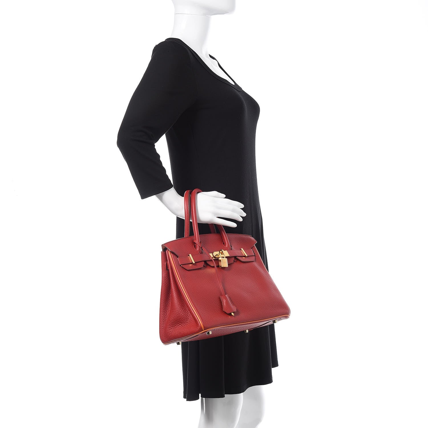 Hermes Taurillon Clemence Horseshoe Bi-Color Birkin 30 Rouge Garance and Orange 2 of 28