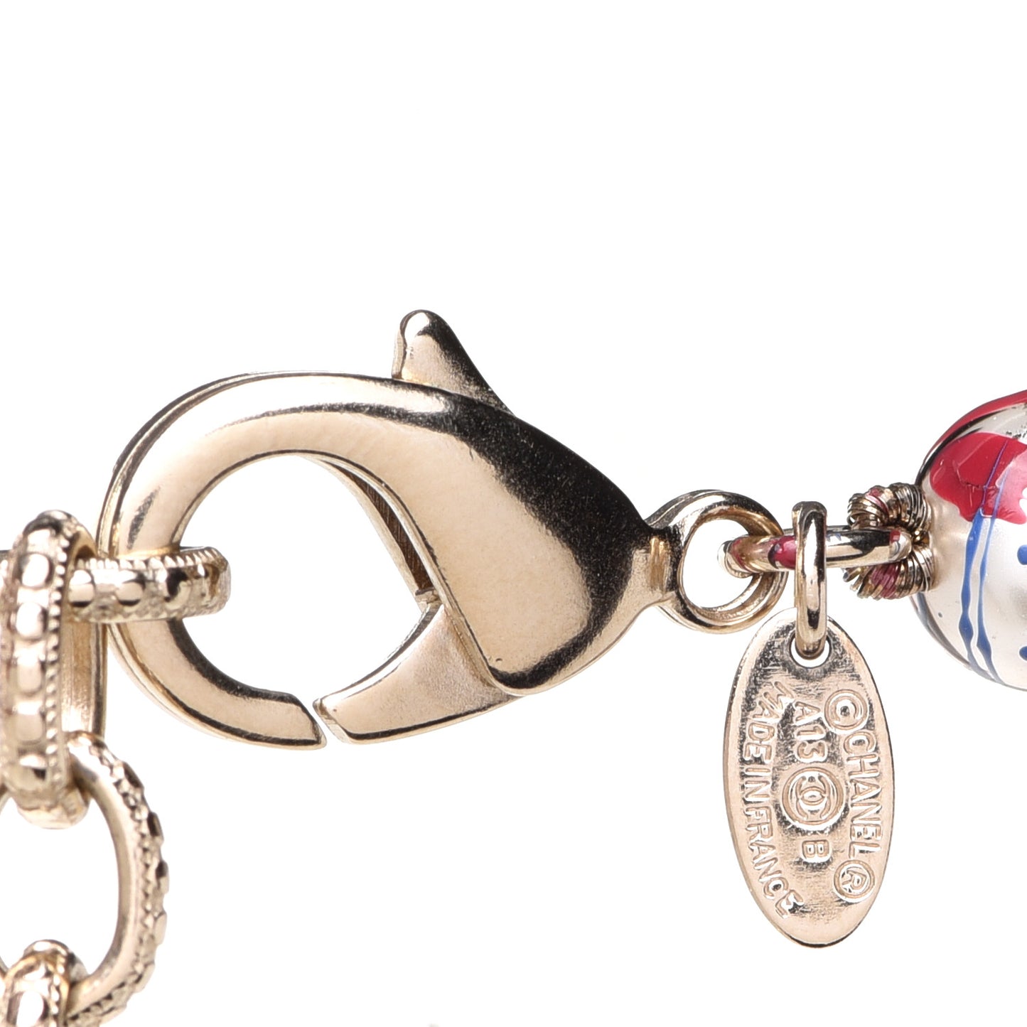 Pearl CC Graffiti Long Necklace Red White Blue Gold