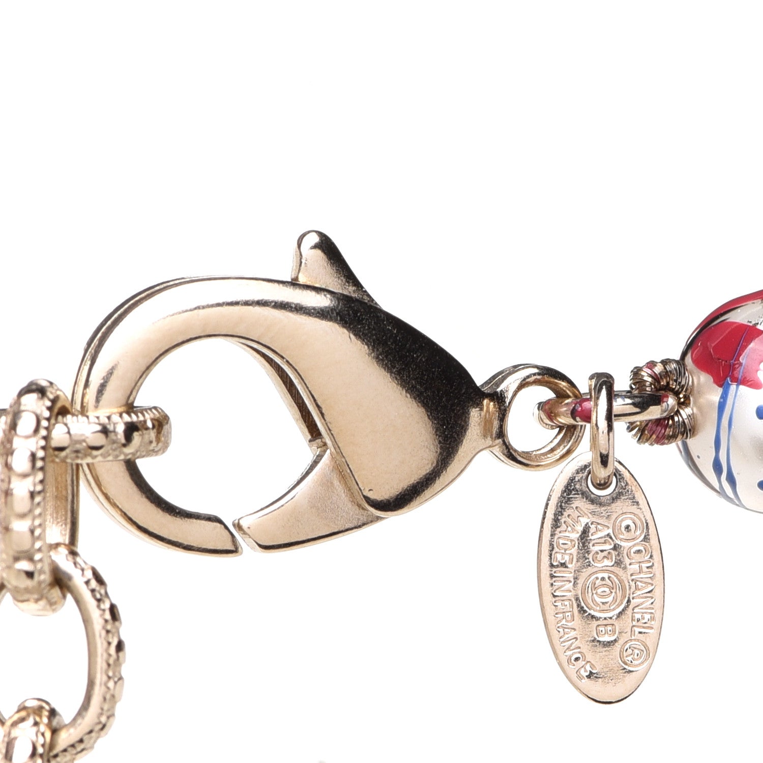 Chanel Pearl CC Graffiti Long Necklace Red White Blue Gold 5 of 6