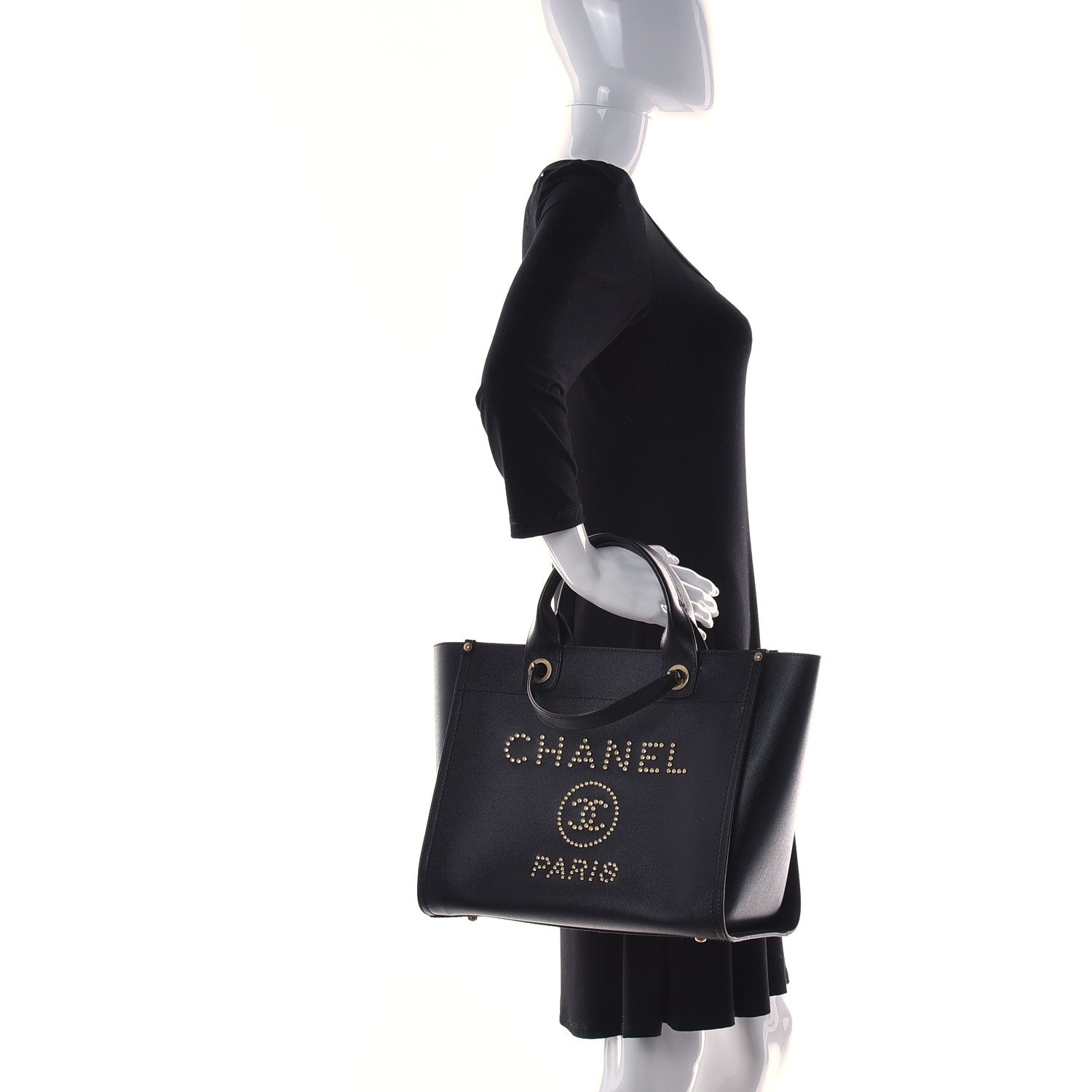 Chanel Caviar Small Studded Deauville Tote Black 4 of 11