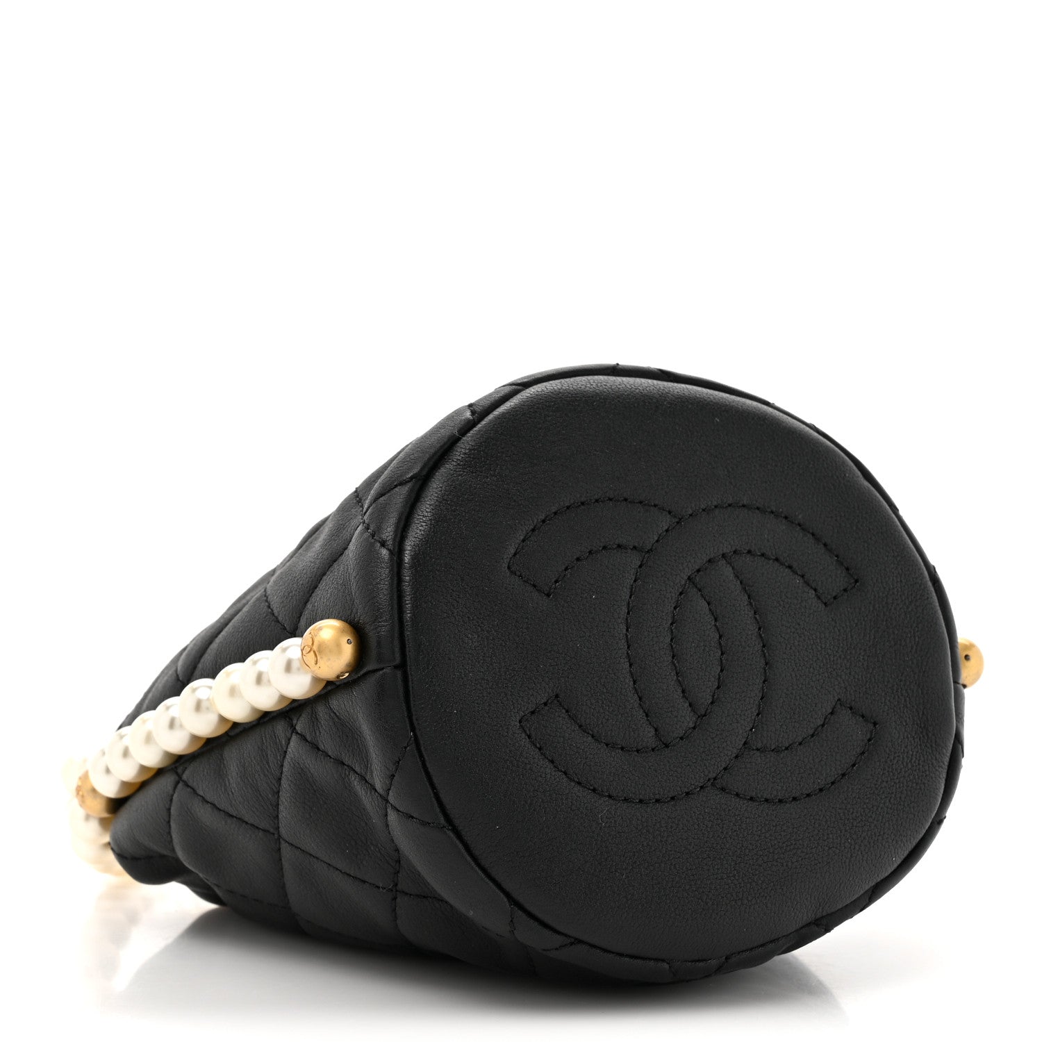 Chanel Calfskin Quilted Pearl Mini About Pearls Drawstring Bucket Bag Black 4 of 12
