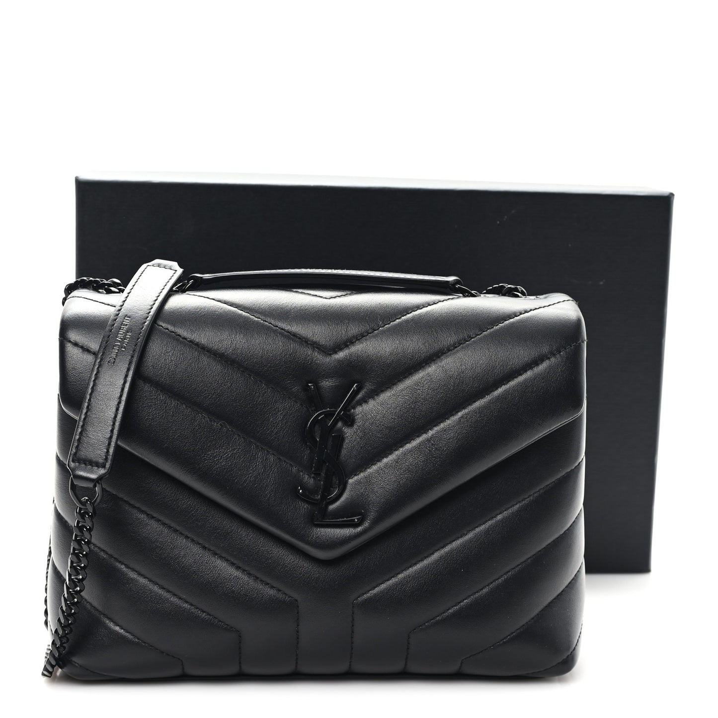 Calfskin Y Quilted Monogram Monochrome Small Loulou Chain Satchel Black