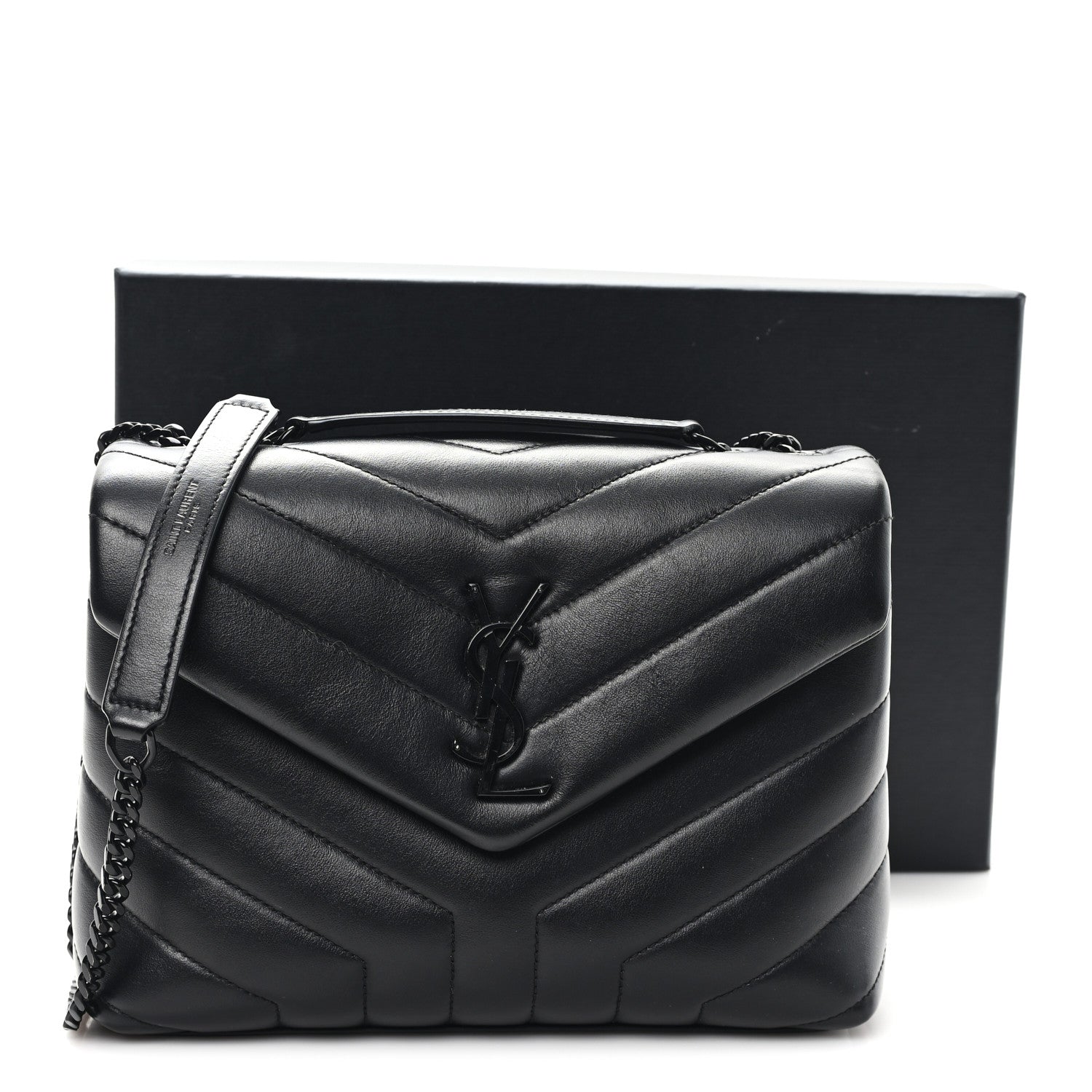 Saint Laurent Calfskin Y Quilted Monogram Monochrome Small Loulou Chain Satchel Black 11 of 12