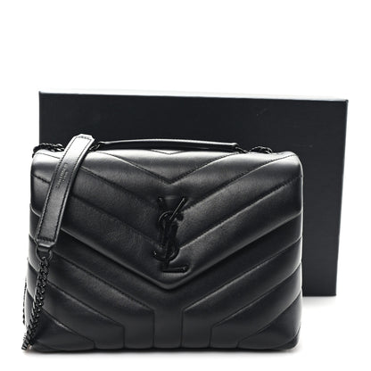 Saint Laurent Calfskin Y Quilted Monogram Monochrome Small Loulou Chain Satchel Black 11 of 12