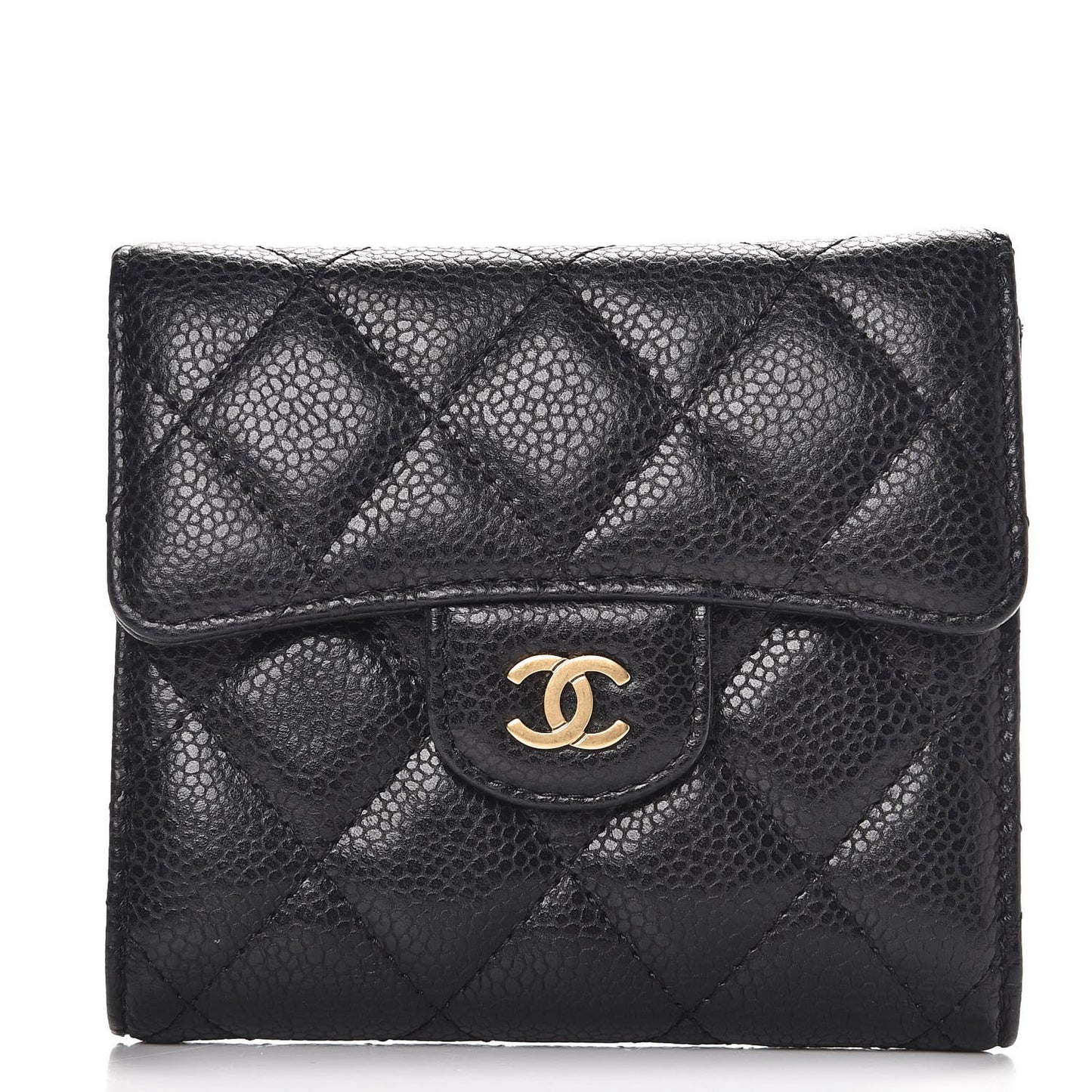 Caviar Quilted Compact Flap Wallet Black