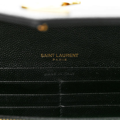 Saint Laurent Grain De Poudre Matelasse Chevron Monogram Flap Wallet Black 6 of 9