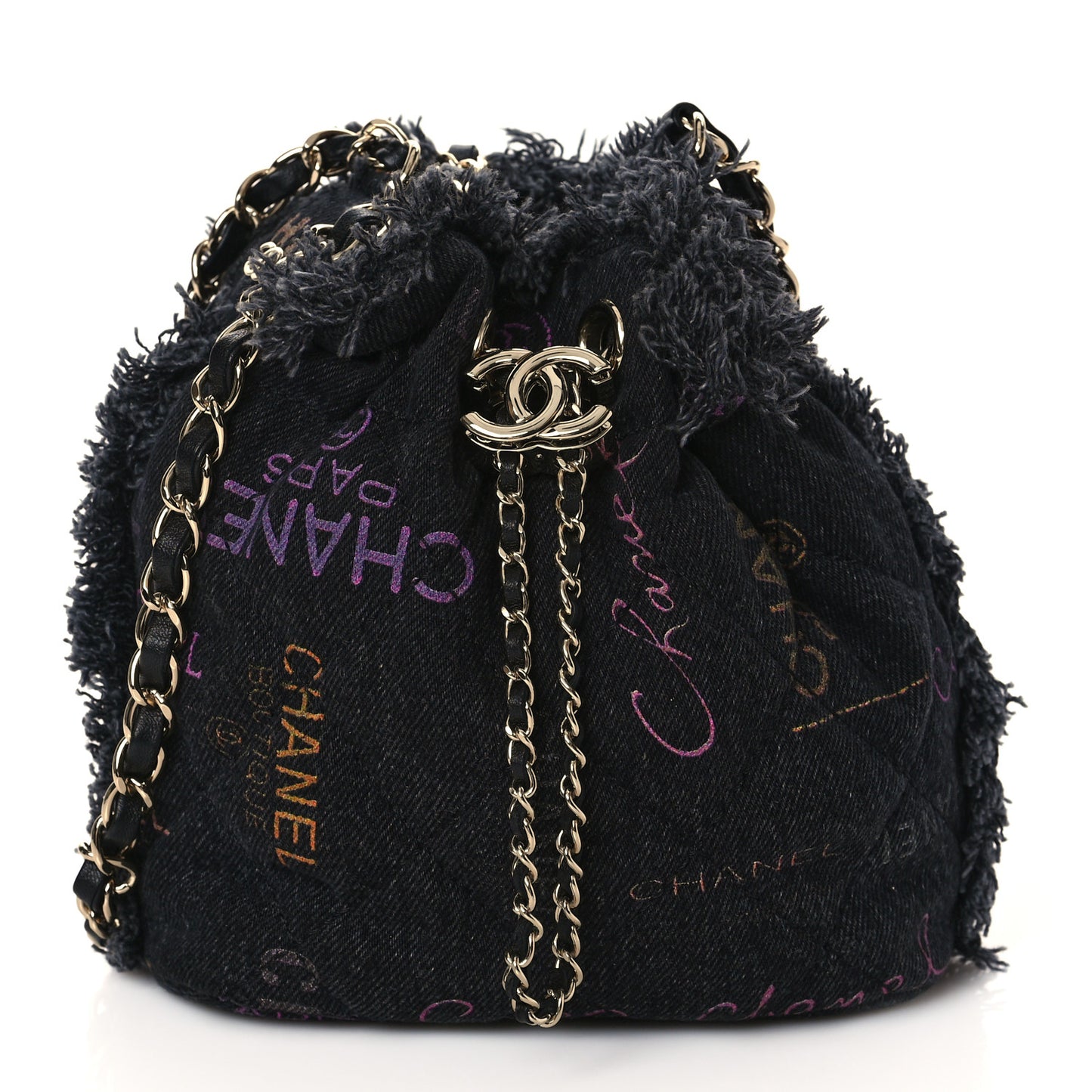 Denim Quilted Mood Small Bucket With Chain Black Multicolor