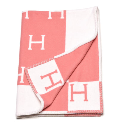 Hermes Wool Cashmere Avalon Baby Blanket Rose Airelle White 3 of 5