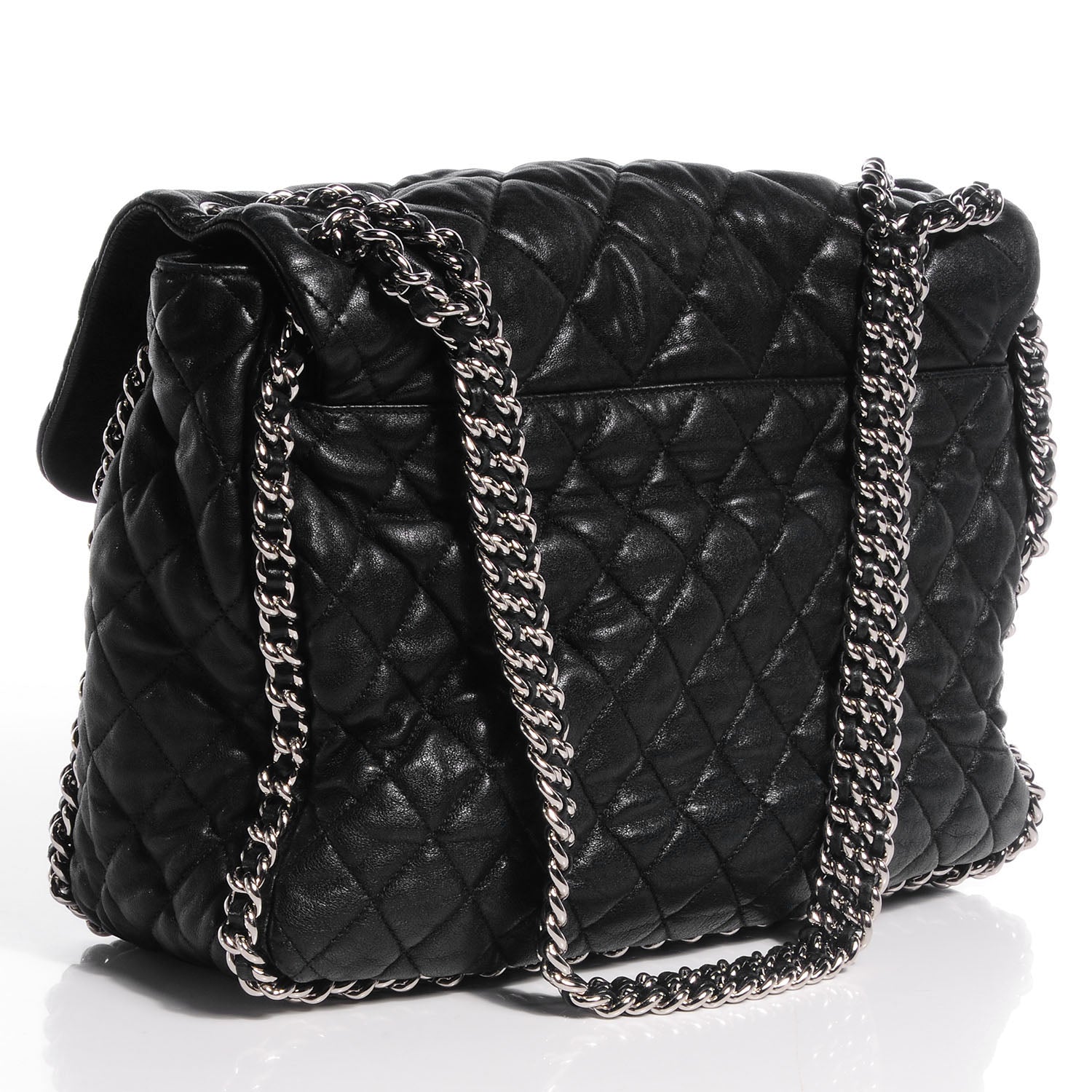 Chanel Washed Lambskin Chain Around Maxi Flap Bag Black 3 of 7