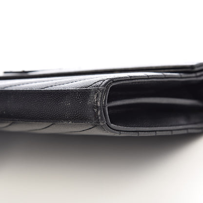 Saint Laurent Grain De Poudre Matelasse Chevron Monogram Chain Wallet Black 9 of 16