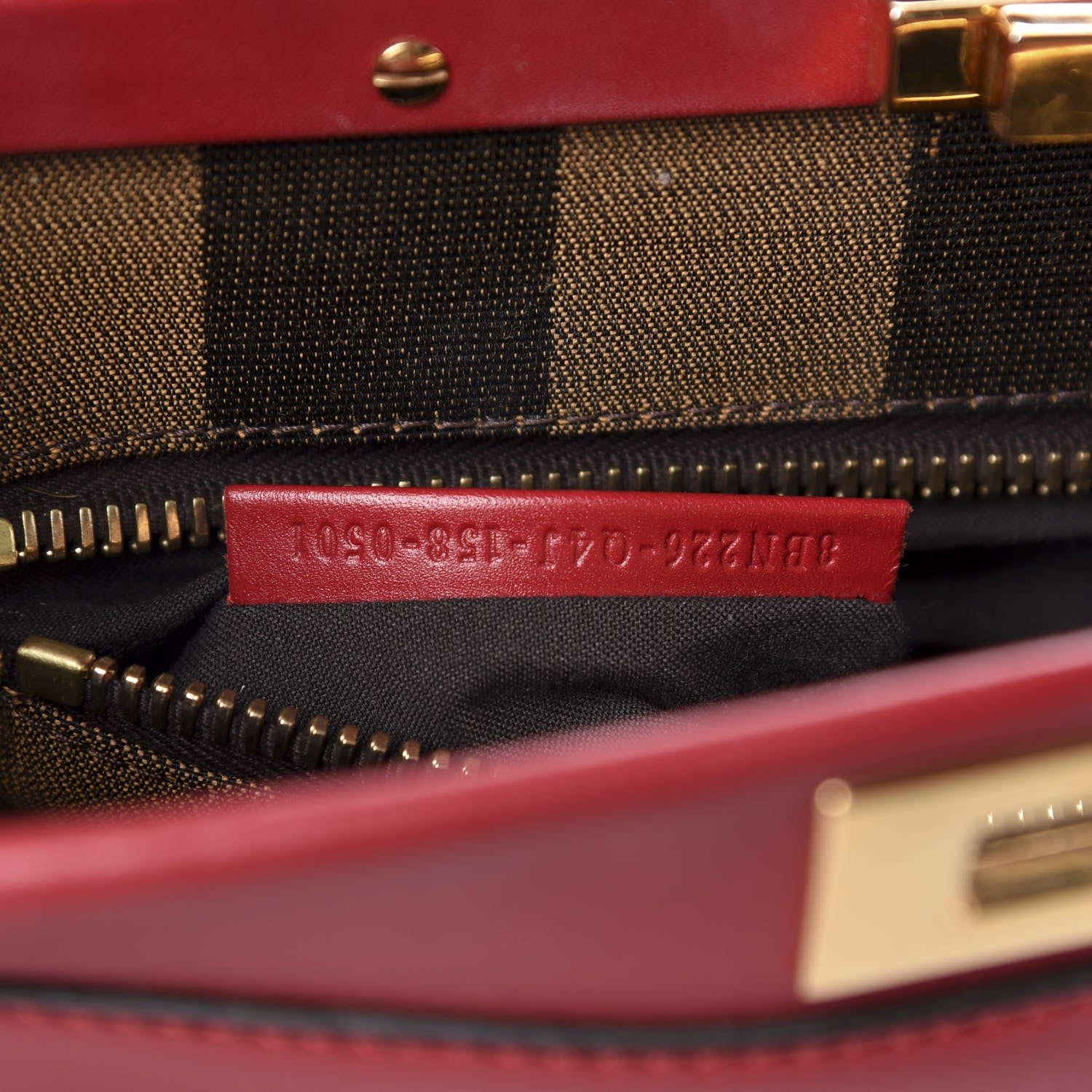 Fendi Vitello Morgan Fabric Jacquard Pequin Medium Peekaboo Iconic Satchel Mattone Tobacco Black 11 of 13