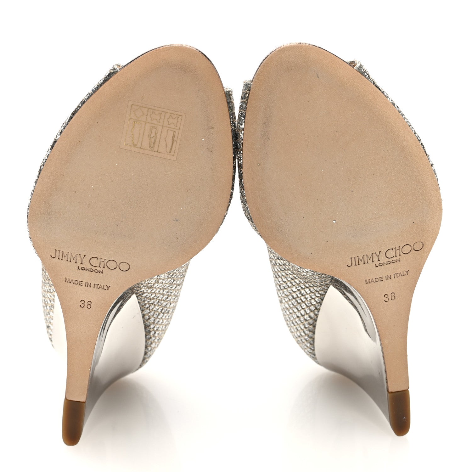 Jimmy Choo Glitter Fabric Baxen Peep Toe Wedges 38 Silver Gold 5 of 8