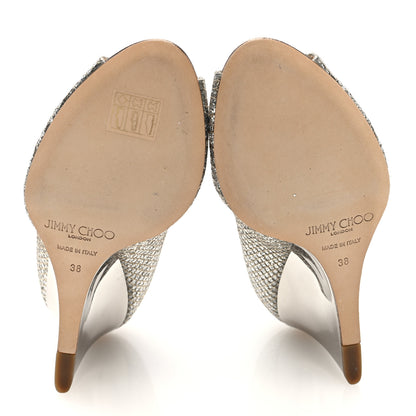 Jimmy Choo Glitter Fabric Baxen Peep Toe Wedges 38 Silver Gold 5 of 8