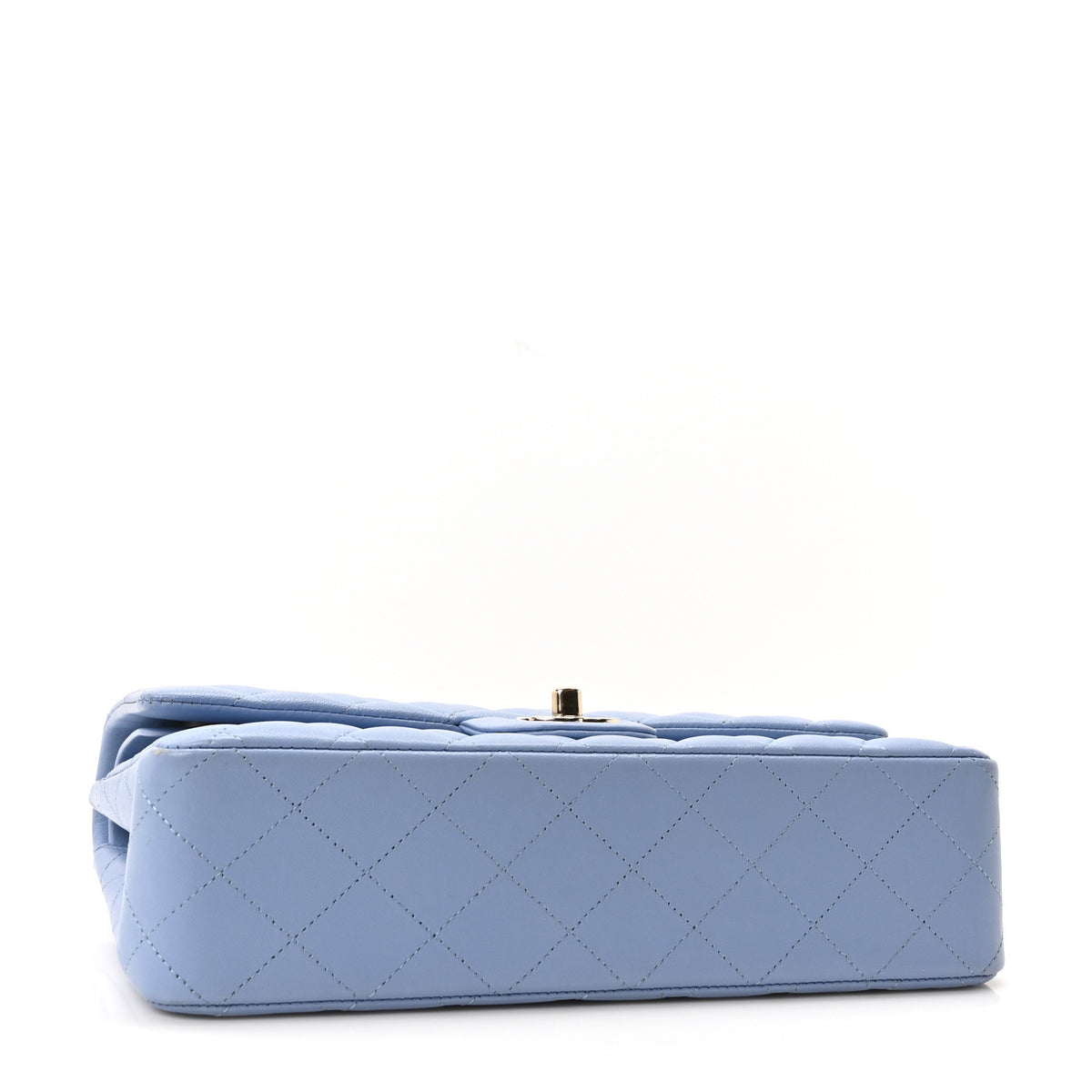 Lambskin Quilted Medium Double Flap Light Blue