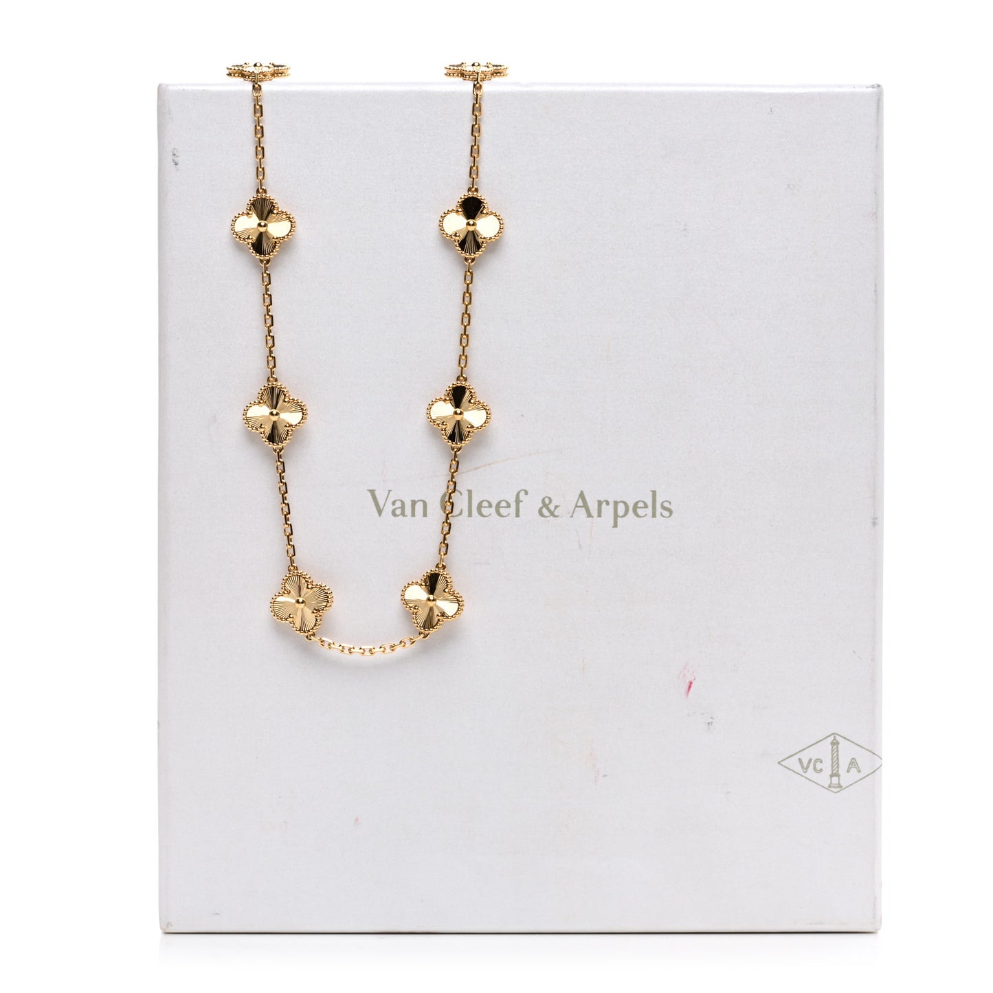 18K Yellow Gold 10 Motifs Guilloche Vintage Alhambra Necklace