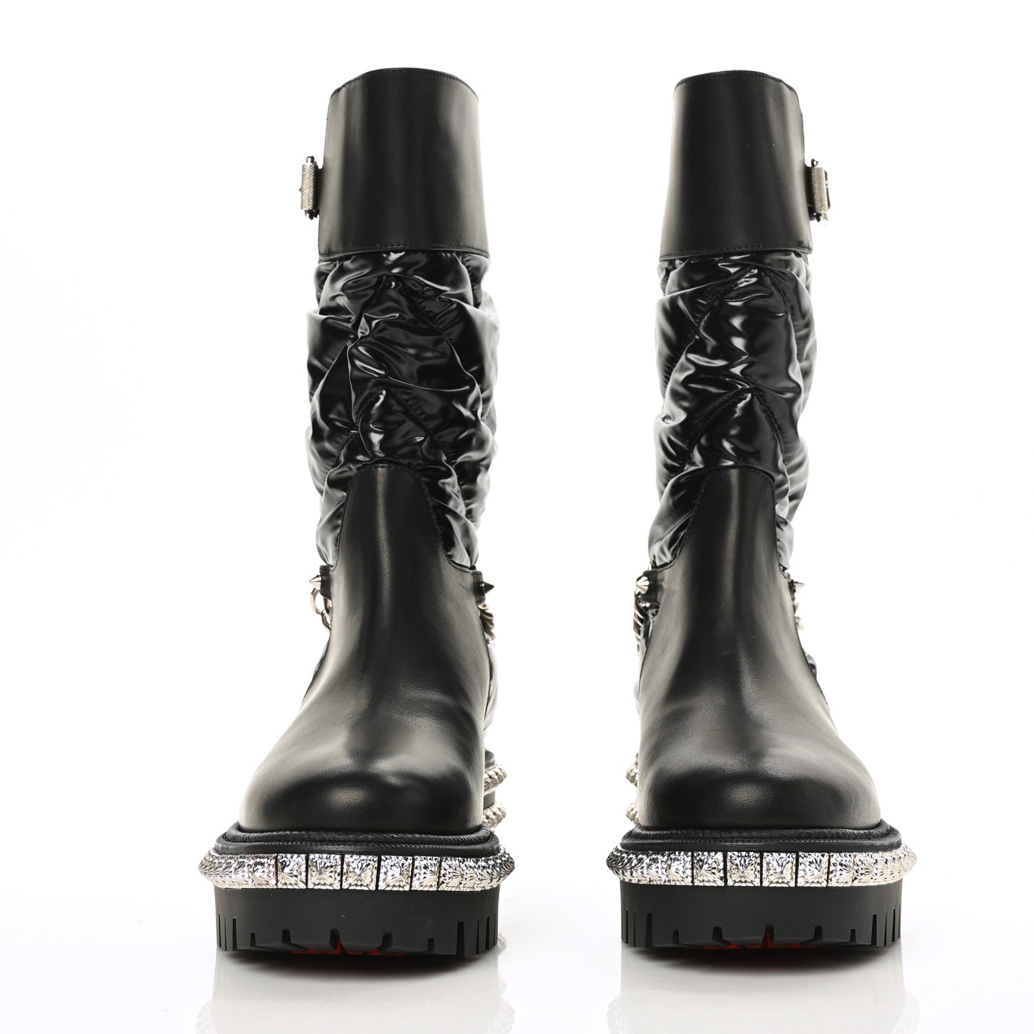 Christian Louboutin Glazed Fabric Quilted Calfskin Studded Chain Verdonna Boots 35 Black 2 of 6
