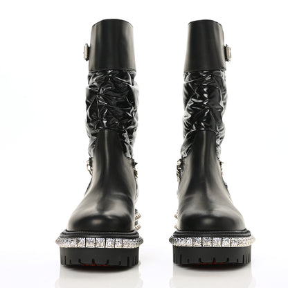 Christian Louboutin Glazed Fabric Quilted Calfskin Studded Chain Verdonna Boots 35 Black 2 of 6