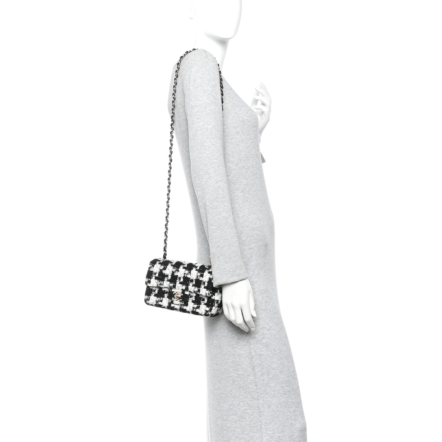 Tweed Quilted Mini Rectangular Flap Black Ecru White
