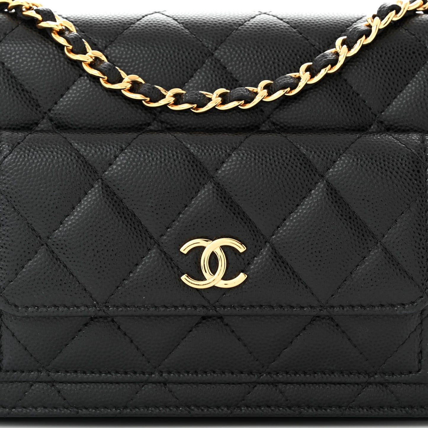 Caviar Quilted Pocket Clutch With Chain WOC Black