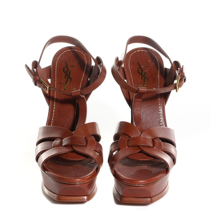 Saint Laurent Calfskin Tribute 105 Platform Sandals 39.5 Caramel 2 of 4
