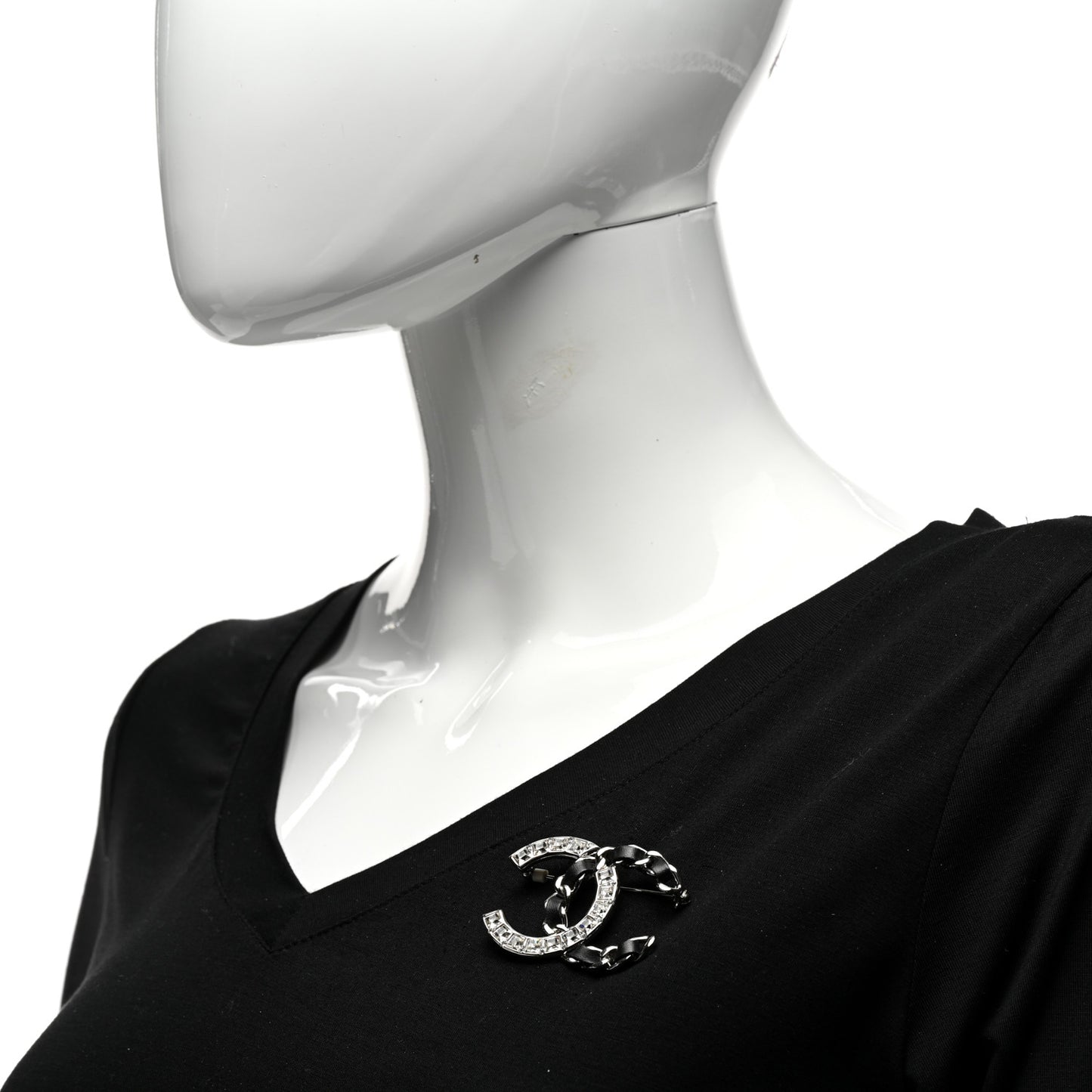 Lambskin Baguette Crystal CC Brooch Black Silver