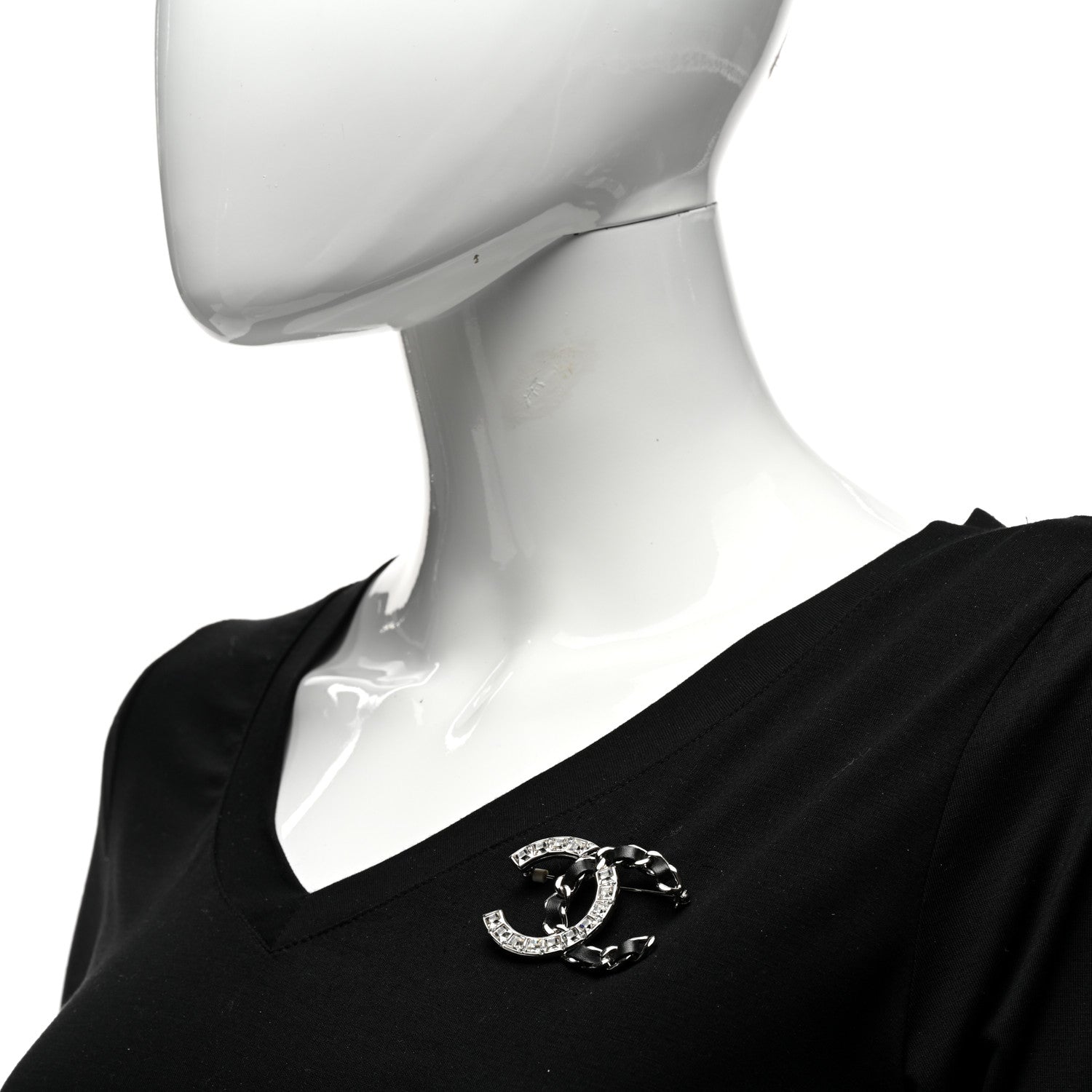 Chanel Lambskin Baguette Crystal CC Brooch Black Silver 2 of 4