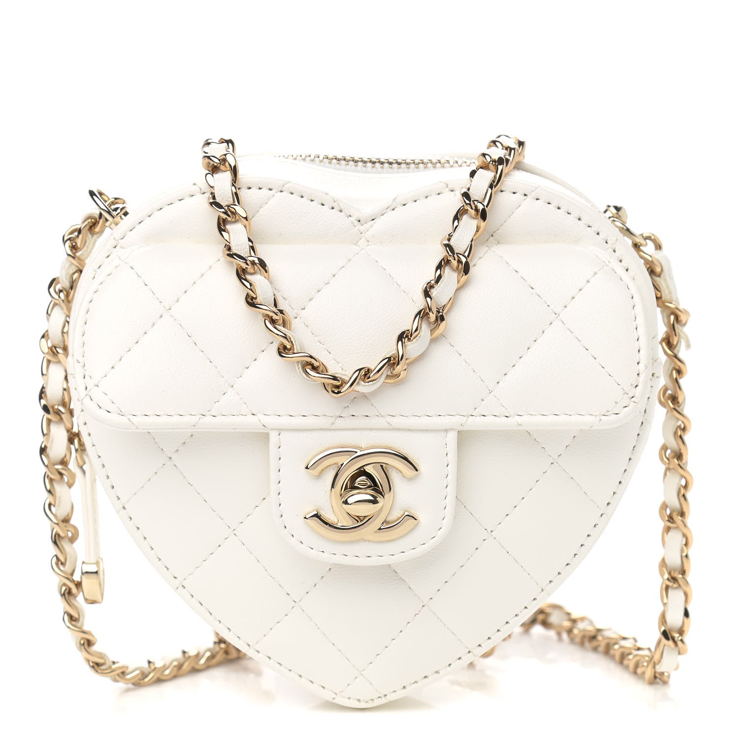 Chanel Lambskin Quilted CC In Love Heart Clutch With Chain White 1 of 12
