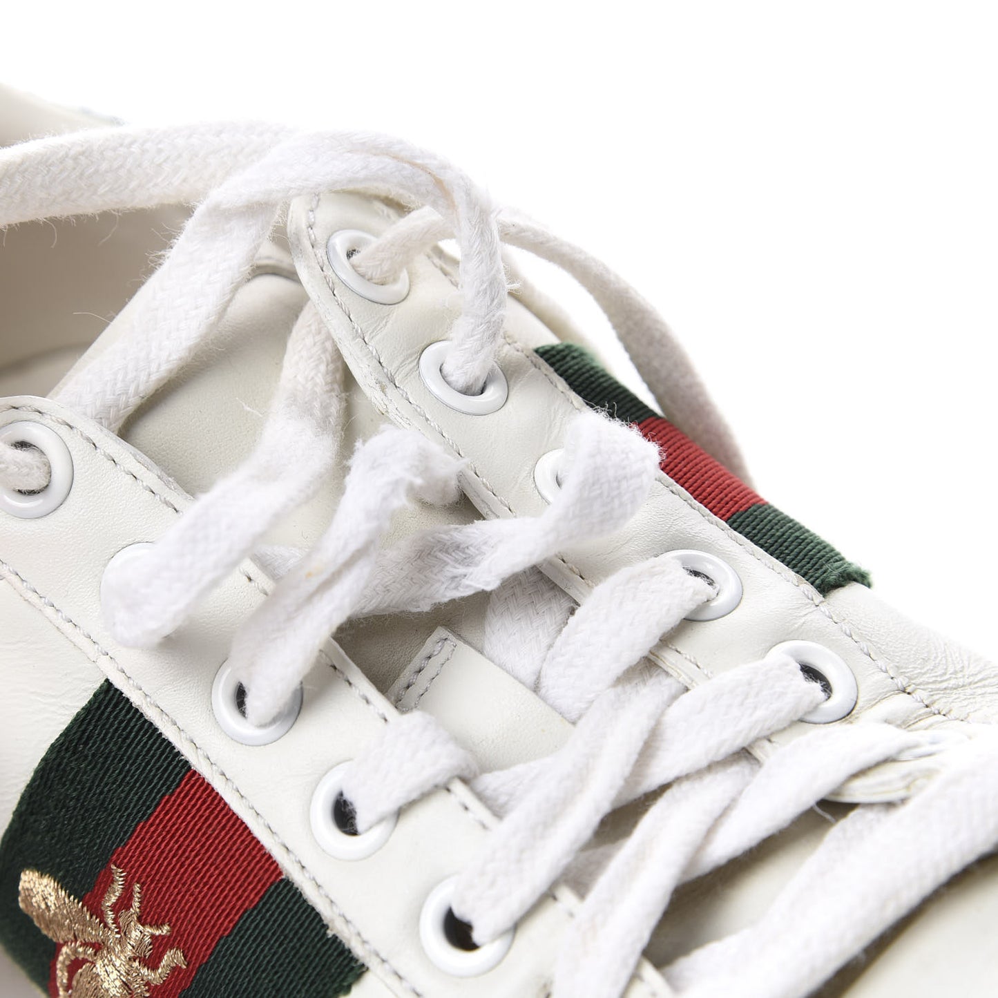 Calfskin Ayers Bee Embroidered Womens Ace Sneakers 35 White Green