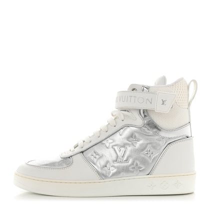 Louis Vuitton Metallic Calfskin Embossed Monogram Boombox Sneakers 37.5 White Silver 1 of 9