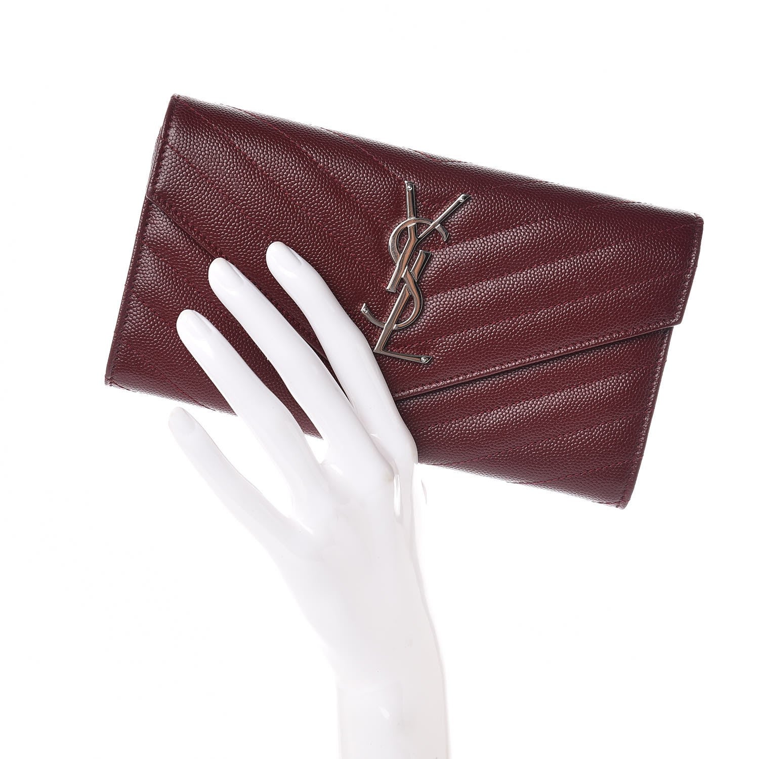 Saint Laurent Grain De Poudre Matelasse Chevron Monogram Flap Wallet Palissandre 2 of 7