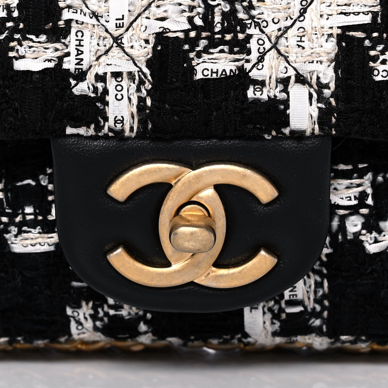 Chanel Tweed Quilted Mini Side Pearl Flap Bag Black Ecru White 8 of 13
