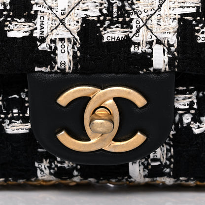 Chanel Tweed Quilted Mini Side Pearl Flap Bag Black Ecru White 8 of 13