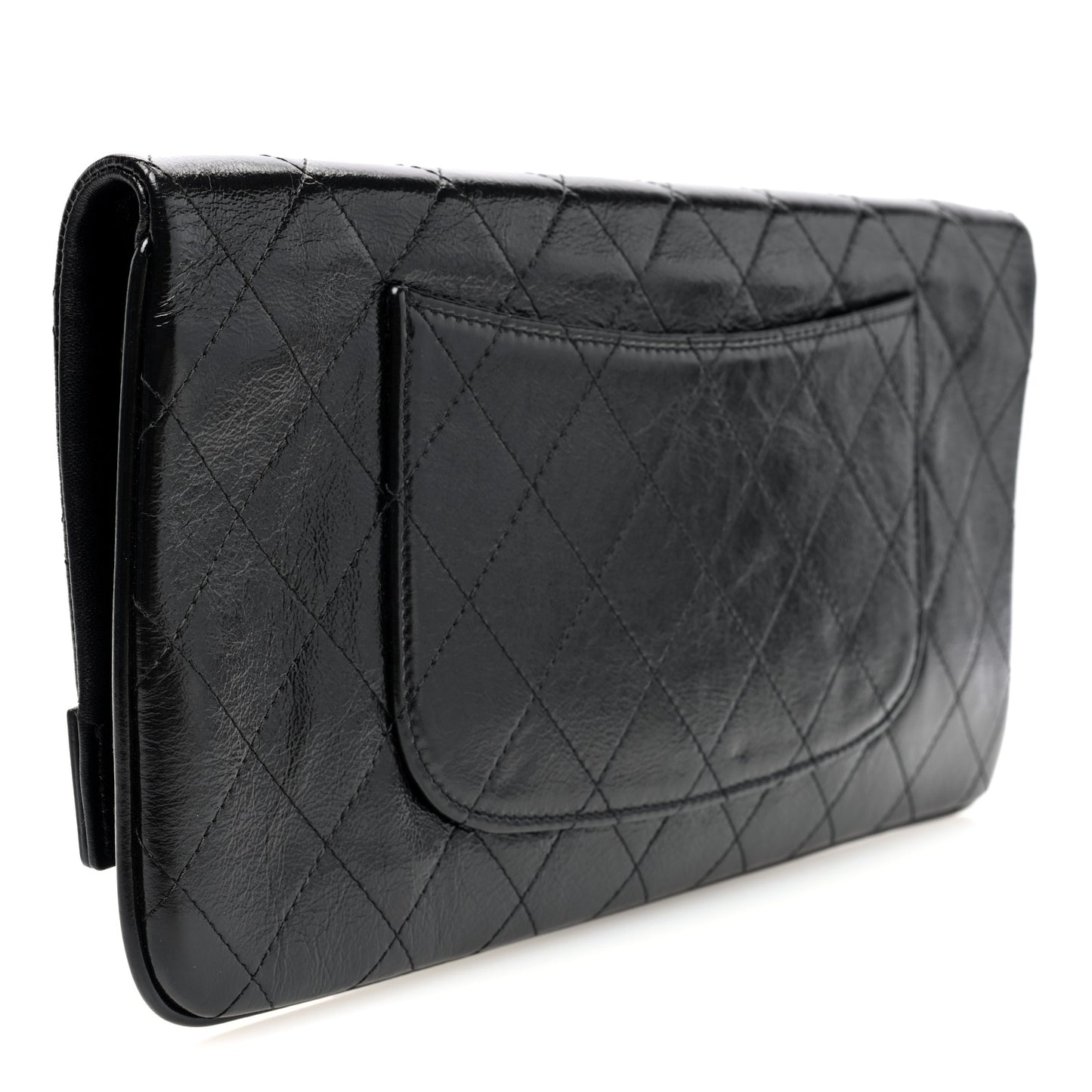 Shiny Crumpled Calfskin Large 31 Pouch Black