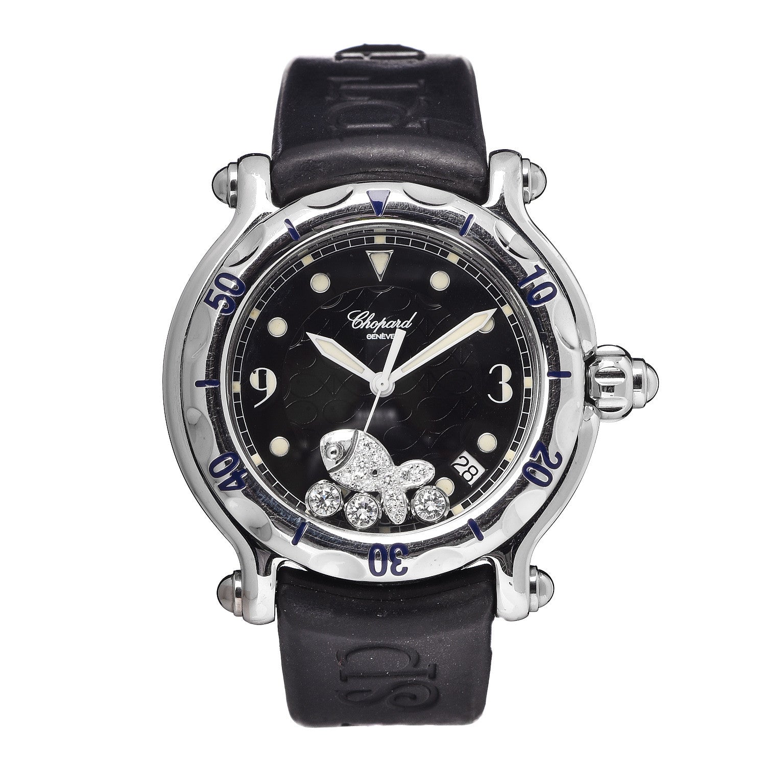 Chopard Stainless Steel Rubber Diamond 38mm Happy Sport Fish Quartz Watch Black 1 of 7