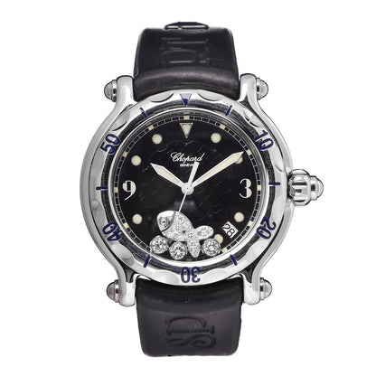 Chopard Stainless Steel Rubber Diamond 38mm Happy Sport Fish Quartz Watch Black 1 of 7