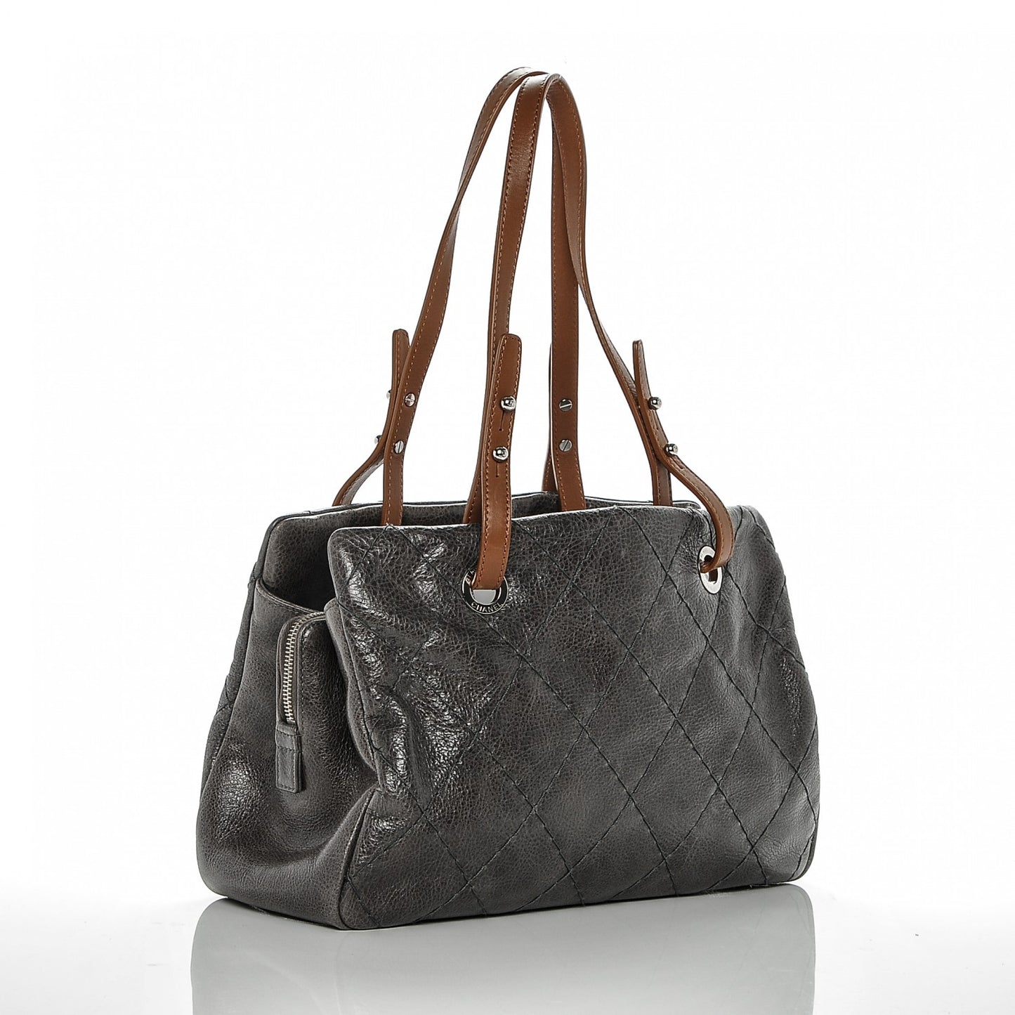Glazed Calfskin On the Road Zip Tote Grey