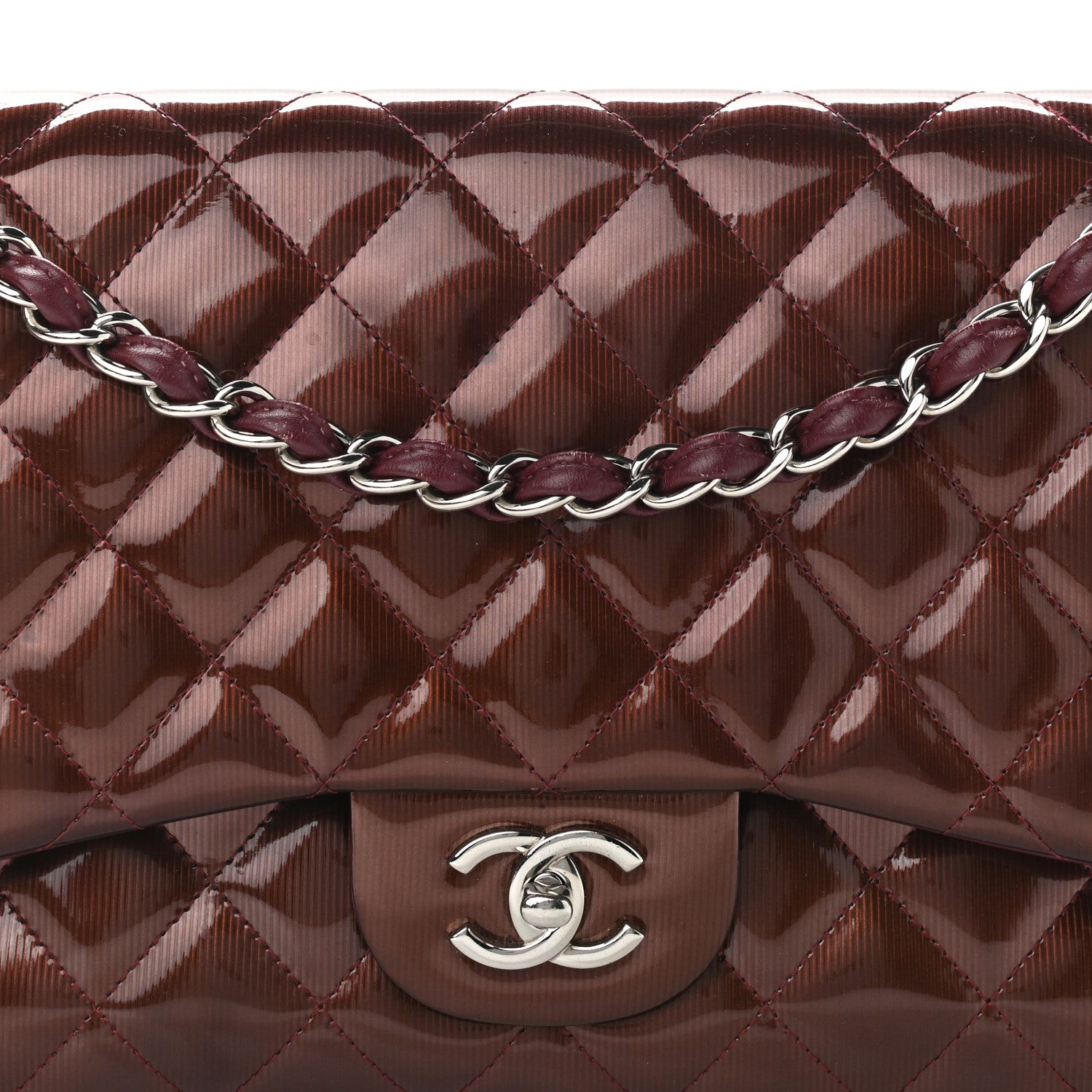 Chanel Striated Patent Quilted Jumbo Double Flap Burgundy 8 of 12